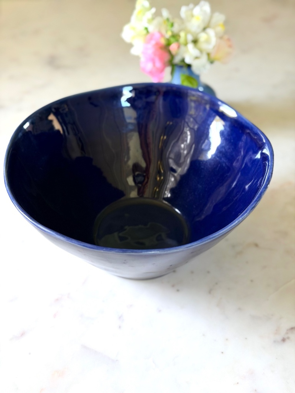 Crate & Barrel Marin Stoneware Salad Serving Bowl Dark Blue